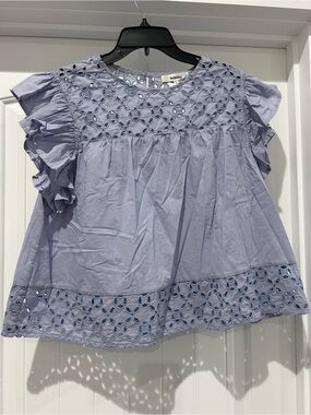 Lavender Eyelet Flutter Sleeve Top
